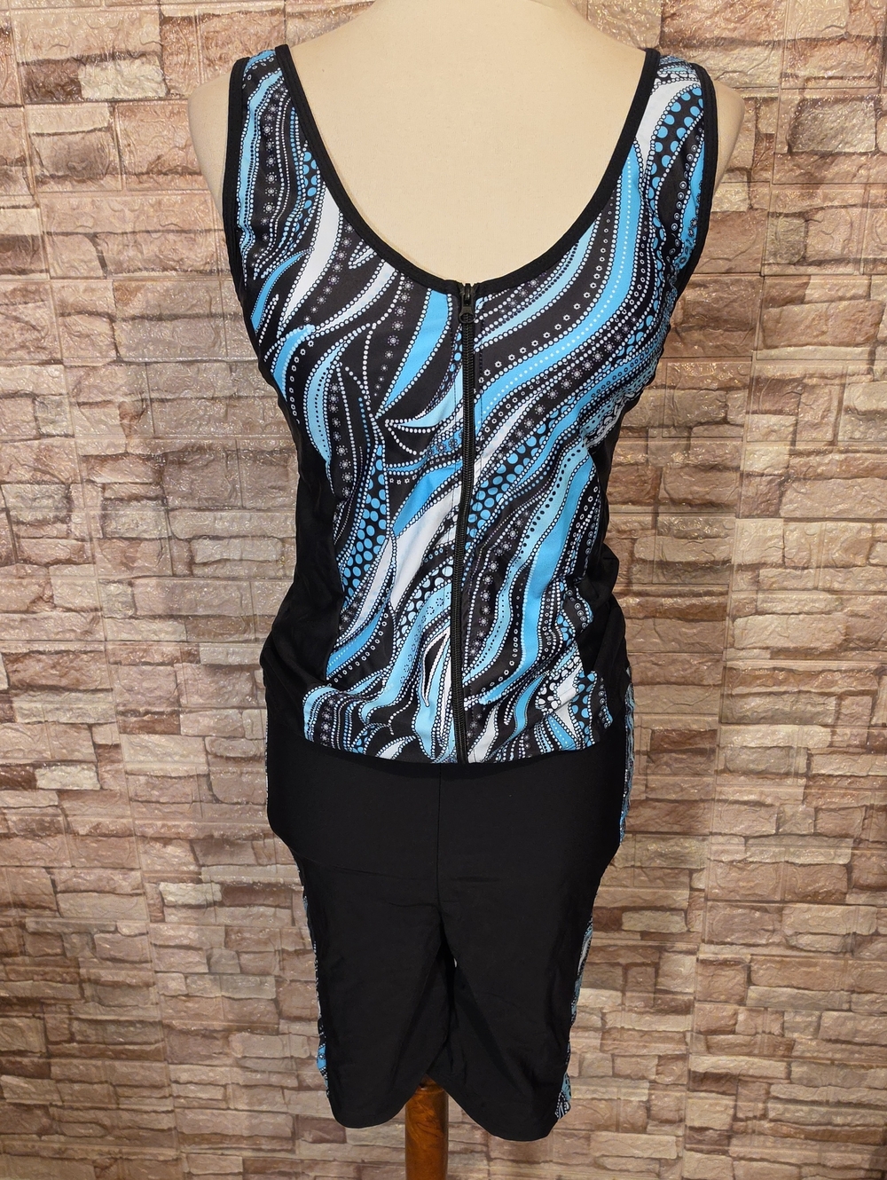 Swimsuit Black and Blue Patterned Tank Top And Short